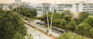 Die Darstellung zeigt einen möglichen Streckenverlauf für eine Seilbahn im Norden Münchens. 