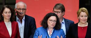 SPD-Vorsitzende Andrea Nahles bei einer Pressekonferenz im Willy-Brandt-Haus in Berlin. 