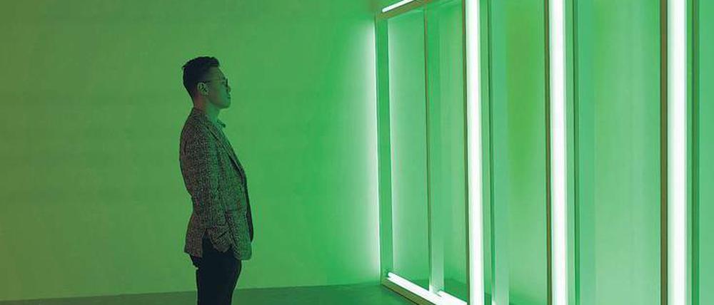 Erleuchtet. Den Stand der Galerie David Zwirner beherrscht eine fluoreszierenden Installation von Dan Flavin.