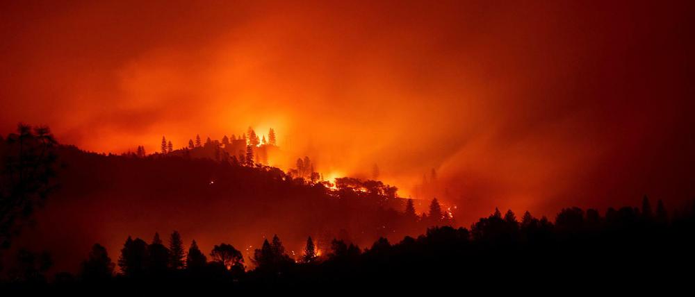 Das "Camp Fire" brennt auf einem Hügel in der Nähe von Big Bend, Kalifornien.