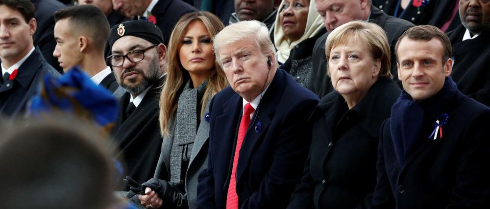 Gedenkzeremonie in Paris: Frankreichs Präsident Emmanuel Macron, Bundeskanzlerin Angela Merkel, US-Präsident Donald Trump, First Lady Melania Trump.