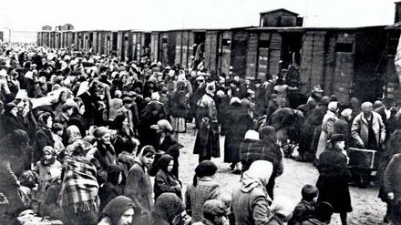 In den Tod. Ankunft ungarischer Juden und Jüdinnen in Auschwitz-Birkenau.
