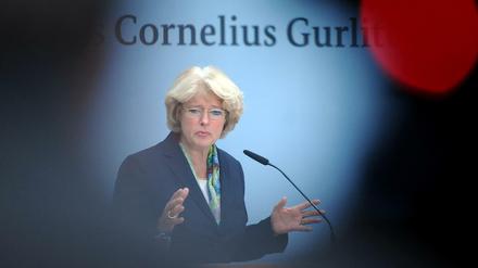 Kulturstaatsministerin Monika Grütters (CDU) bei der Pressekonferenz zur Nachlassvereinbarung im Fall Cornelius Gurlitt.