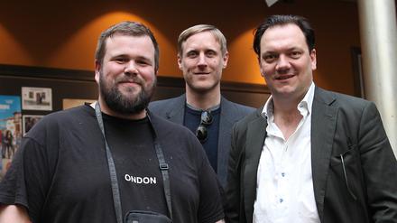 Beim Filmgespräch in Potsdam: Sänger Jan "Monchi" Gorkow (von links) und die Regisseure Sebastian Schultz und Charly Hübner.