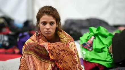 Eine junge Frau, die sich der Migrantenkarawane in Richtung USA angeschlossen hat, Anfang November bei einem Stopp in Mexiko-Stadt.