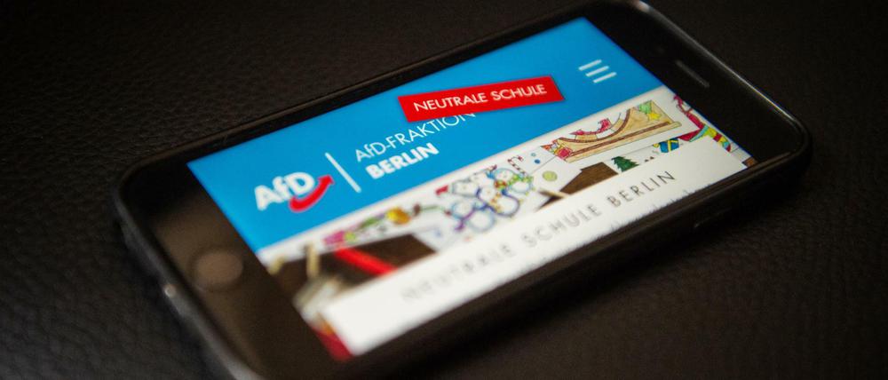 In der Kritik: Das Internetportal "Neutrale Schule" der Berliner AfD.