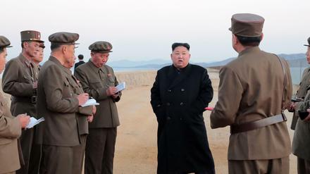 Nordkoreas Machthaber Kim Jong Un im Kreise einiger Militärs (undatiertes Foto)  