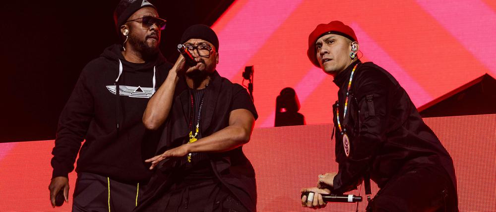 Drei vertraute Gesichter. Die neue Vierte im Bunde kommt erst später zum Zuge. Die Black Eyed Peas in Berlin.