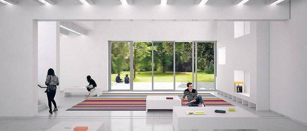 Die Lounge des neuen Bauhaus-Museums in Weimar.