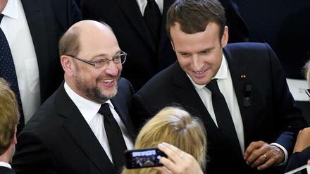 Wenn es um Europa geht, dann hat er was zu bieten: SPD-Politiker Martin Schulz mit Frankreichs Präsident Emmanuel Macron.