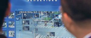 Moderne Verkehrsüberwachung. Am Stand von SenseTime, dem chinesischen Marktführer für Gesichtserkennung, bei der Security China 2018 in Peking. 