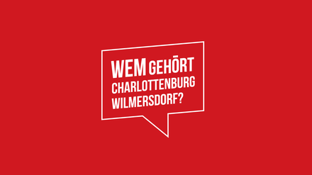 "Wem gehört Charlottenburg-Wilmersdorf?", das Logo der gleichnamigen Veranstaltung von Tagesspiegel und Correctiv im Rathaus Charlottenburg.