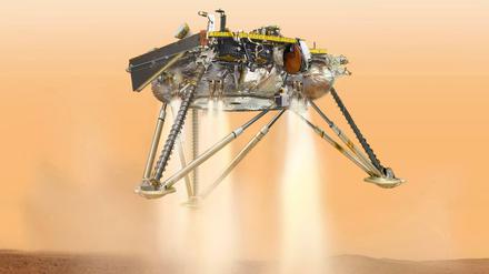 Diese Illustration der Nasa zeigt den Landeanflug des Landers InSight auf der Mars-Oberfläche.