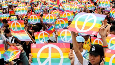 Nach dem verlorenen Referendum demonstrieren Aktivisten am Sonntag in Taiwan für die Rechte Homosexueller.