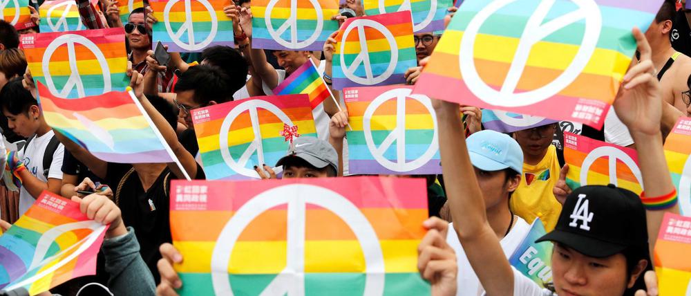 Nach dem verlorenen Referendum demonstrieren Aktivisten am Sonntag in Taiwan für die Rechte Homosexueller.