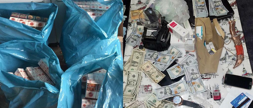 Die Hehlerware und hohe Summen Bargeld in Euro und US-Dollars 