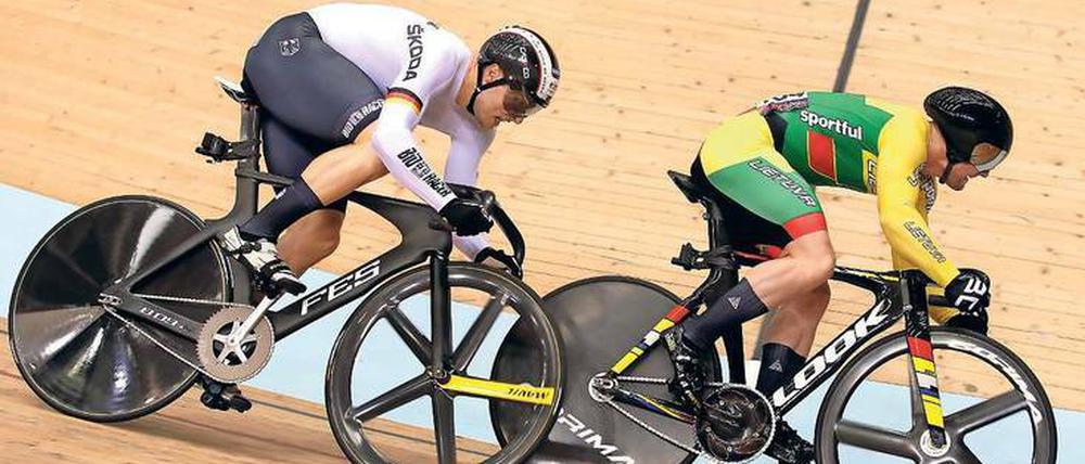 Im Temporausch. Stefan Bötticher (l.) fasziniert am Bahnradsport vor allem die Geschwindigkeit.