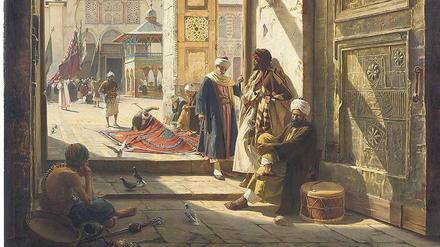 Faszinierender Orient. Gustav Bauernfeind (1848 – 1904) zeigt in seinem Gemälde „Damaskus“ von 1890 detailgetreu das Nordtor der Großen Moschee. Drei Jahre später wurde die Moschee bei einem Brand schwer zerstört.