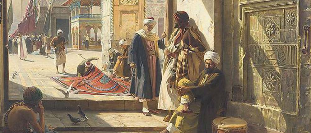 Faszinierender Orient. Gustav Bauernfeind (1848 – 1904) zeigt in seinem Gemälde „Damaskus“ von 1890 detailgetreu das Nordtor der Großen Moschee. Drei Jahre später wurde die Moschee bei einem Brand schwer zerstört.