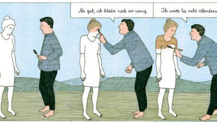 Surrealistische Momente: Eine Seite aus „Die schwebenden Liebenden“.