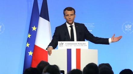 Staatschef Macron bei seinem Auftritt vor den Auslandsfranzosen in Buenos Aires.