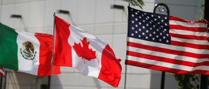 Die Flaggen der USA, Mexikos und Kanadas. 