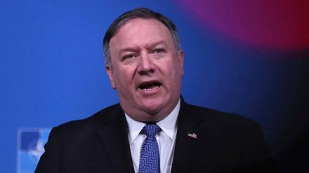 Mike Pompeo, Außenminister der USA, spricht bei einer Pressekonferenz nach dem NATO-Außenministertreffen im NATO-Hauptquartier.