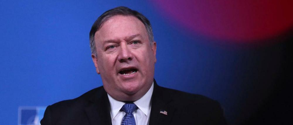 Mike Pompeo, Außenminister der USA, spricht bei einer Pressekonferenz nach dem NATO-Außenministertreffen im NATO-Hauptquartier.