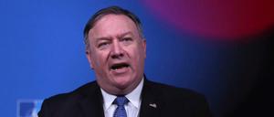 Mike Pompeo, Außenminister der USA, spricht bei einer Pressekonferenz nach dem NATO-Außenministertreffen im NATO-Hauptquartier.