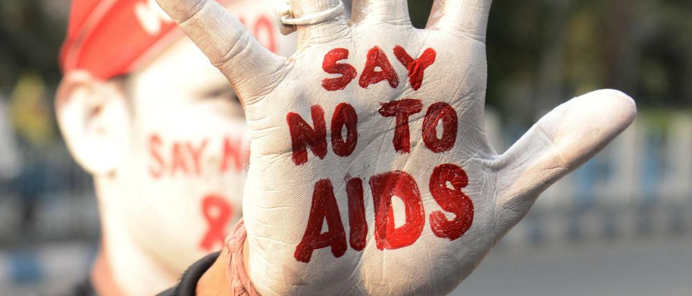 Teilnehmer einer Aufklärungskampagne über Aids in Indien