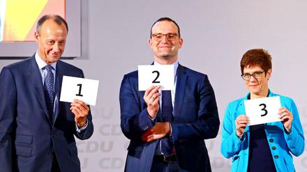 Die Drei von der CDU: Friedrich Merz, Jens Spahn und Annegret Kramp-Karrenbauer bei einer der Regionalkonferenzen.