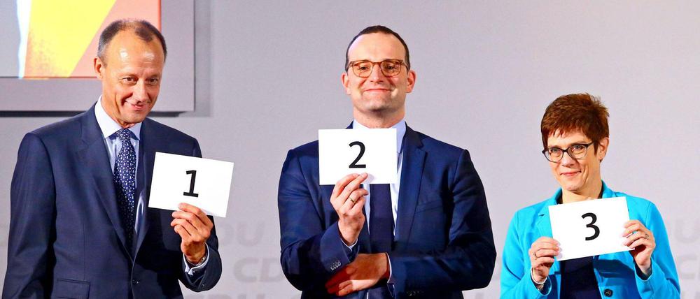 Die Drei von der CDU: Friedrich Merz, Jens Spahn und Annegret Kramp-Karrenbauer bei einer der Regionalkonferenzen.