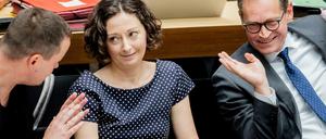 Spitzentrio - wenn auch alles andere als spitze: Klaus Lederer (Linke), Ramona Pop (Grüne) und Michael Müller (SPD).