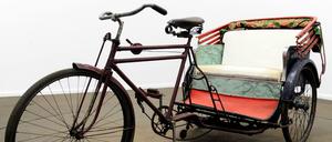 Historische Rikscha aus der Fahrrad-Sammlung des Deutschen Technikmuseums in Berlin.