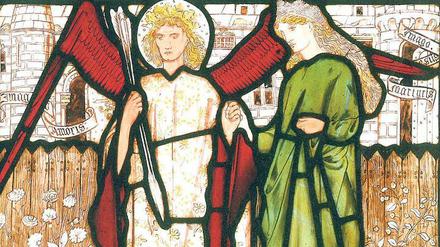 Veredelung des ganzen Lebens. Edward Burne-Jones’ Glasmalerei „Der Gott der Liebe und Alceste“ von 1861/64 gehört zu den 500 Entwürfen für Glasfenster, die in der Manufaktur seines Freundes William Morris realisiert wurden.