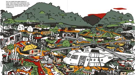 Nach dem Massaker. Eine Szene aus „Made in Germany“. Die Graphic Novel beschäftigt sich mit den Langzeitfolgen der deutschen Kolonialgeschichte. 