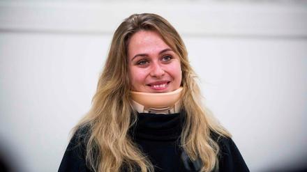 Sophia Flörsch, hier bei einer Pressekonferenz in einem Krankenhaus in Macau, schaut zuversichtlich in die Zukunft.