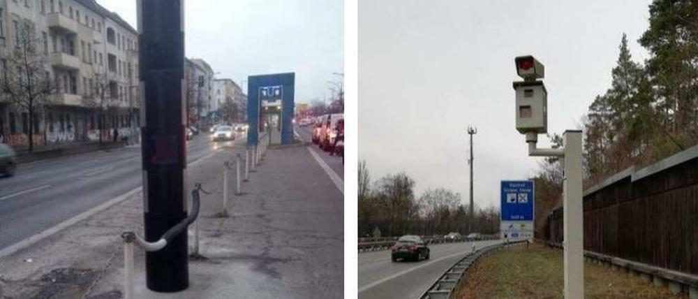 Zwei der drei neuen Blitzer: links Wedding, rechts der neue Blitzer an der Autobahn.
