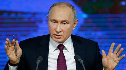 Wladimir Putin, Präsident von Russland, hält seine traditionelle Jahrespressekonferenz. 