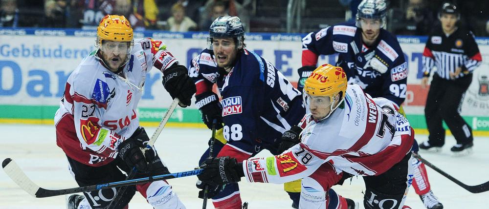 Mittendrin statt nur dabei. James Sheppard (Mitte) steuerte einen Treffer zum Heimsieg der Eisbären bei. 