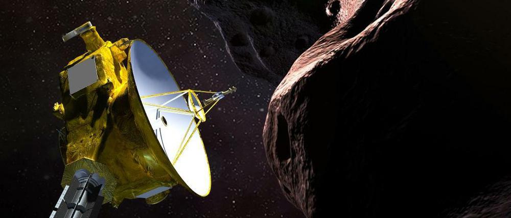 So könnte es aussehen, wenn «New Horizons» auf ein Objekt im Kuipergürtel trifft - und wenn die Sonde ein Begleitraumschiff dabei hätte, das ein Foto schießt.