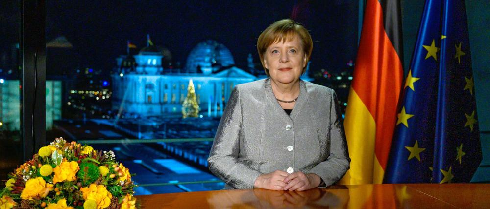 Bundeskanzlerin Angela Merkel (CDU) bei der Aufzeichnung ihrer Neujahrsansprache.