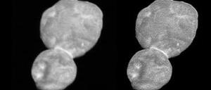 Zwillingsbrocken: Ultima Thule, links im Original-, rechts im rechnergeschärften Bild.