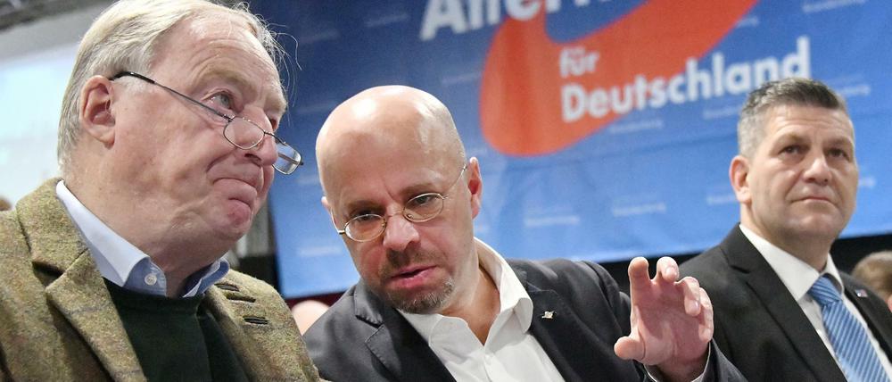 Andreas Kalbitz, Landesvorsitzender der Brandenburger AfD, mit Alexander Gauland (links), dem AfD-Bundesvorsitzendern. 