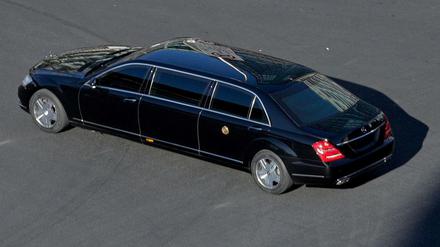 In der dieser Karosse könnte er sitzen: Eine Luxuslimousine beim wie immer geheimnisumwitterten Besuch von Kim Jong Un in China.