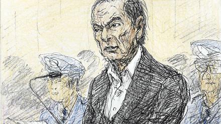 Eine Zeichnung aus dem Gerichtssaal von Carlos Ghosn.