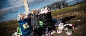 Wegen des Shutdown stapelt sich der Müll vor dem Washington-Monument in der amerikanischen Hauptstadt, weil die Angestellten nicht zur Arbeit gehen können.