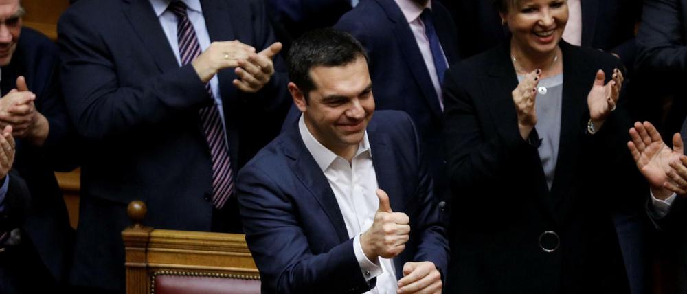 Premier Alexis Tsipras nach der Abstimmung im Parlament.