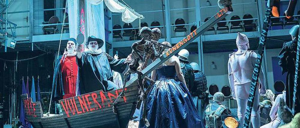 Auf zu neuen Ufern! Szene aus Meyerbeers „L’Africaine“ mit Robert Sellier, Daniel Blumenschein und dem Chor der Oper Halle.