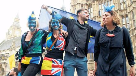 ...doch nun ist es zu spät! Junge Briten protestieren gegen den Brexit. Bei der Abstimmung 2016 haben nur wenige von ihnen mitgewählt.